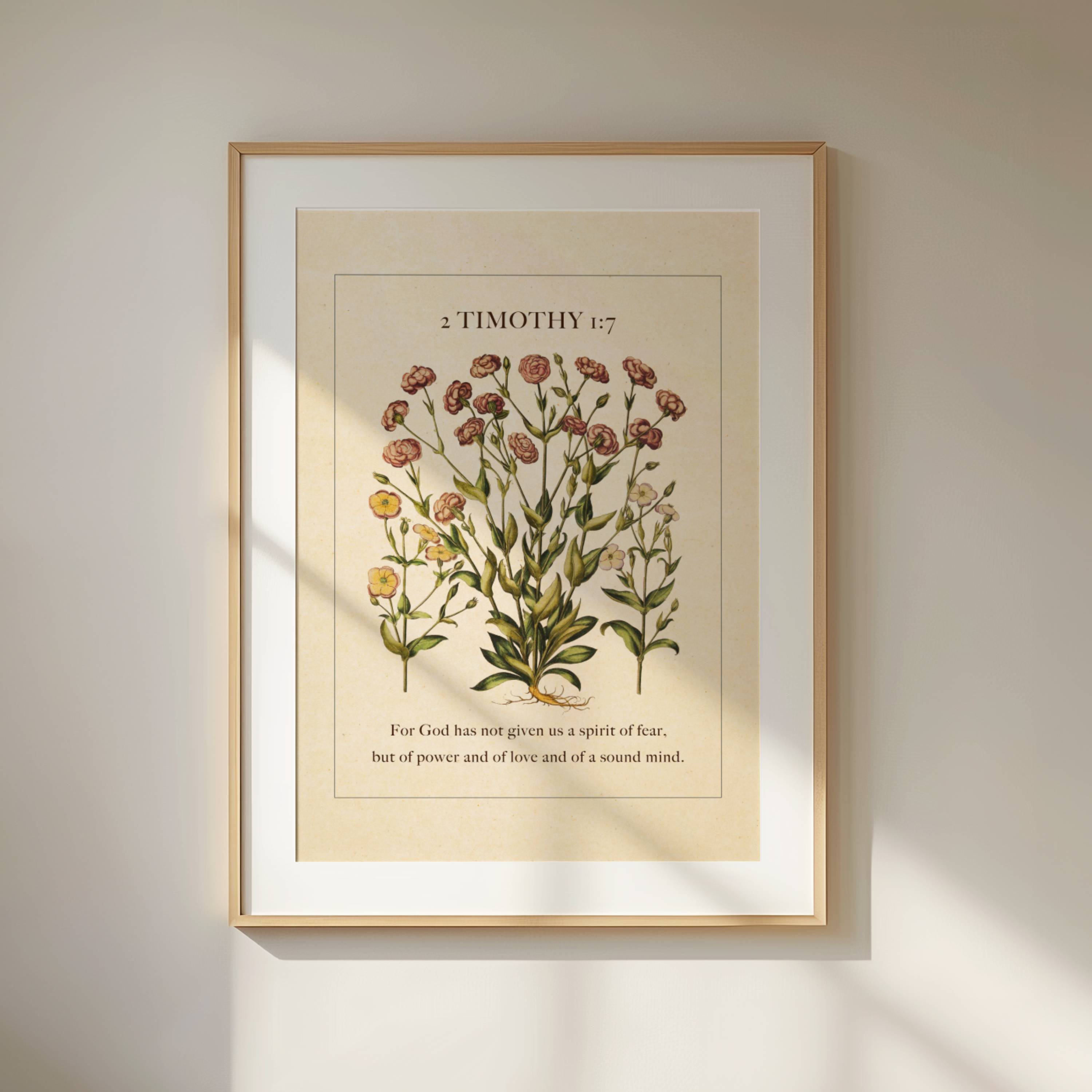 2 Timothy 1:7 Scripture Botanical Wall Art Print