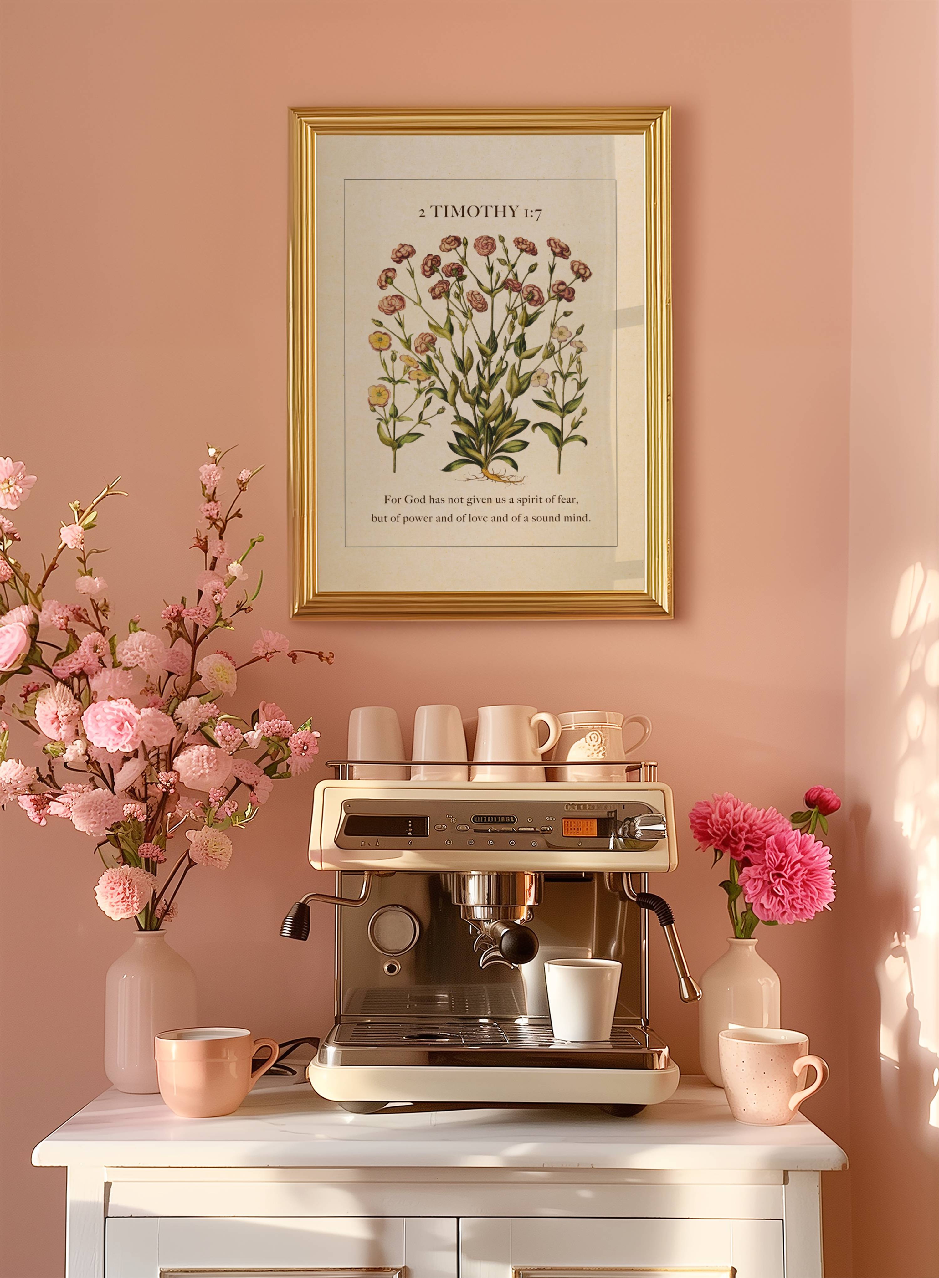 2 Timothy 1:7 Scripture Botanical Wall Art Print
