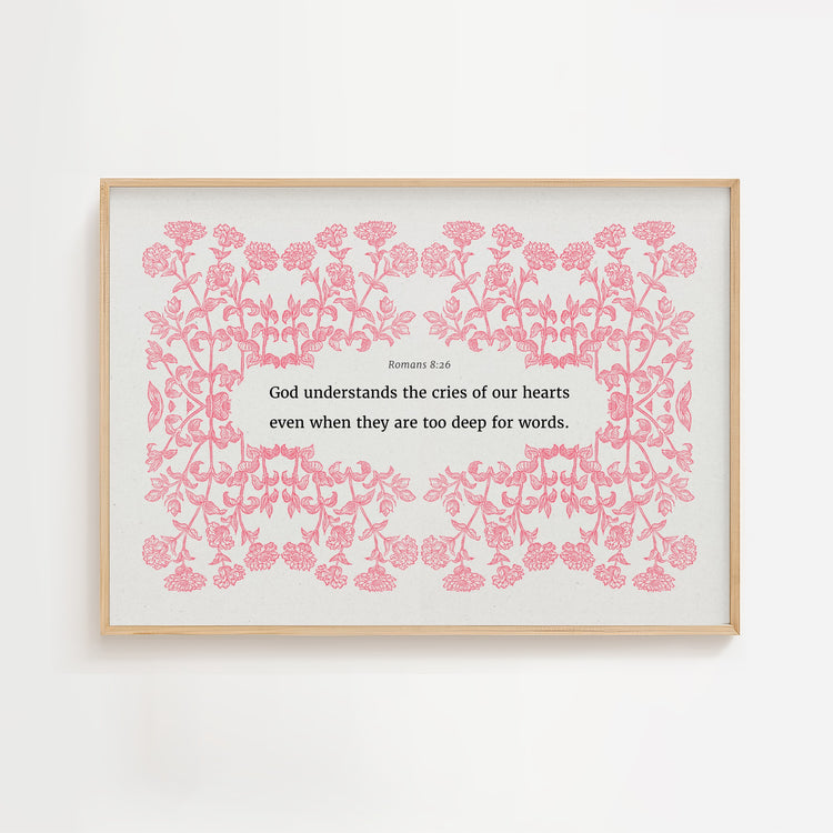 Romans 8:26 Botanical Scripture Print – Pink or Blue