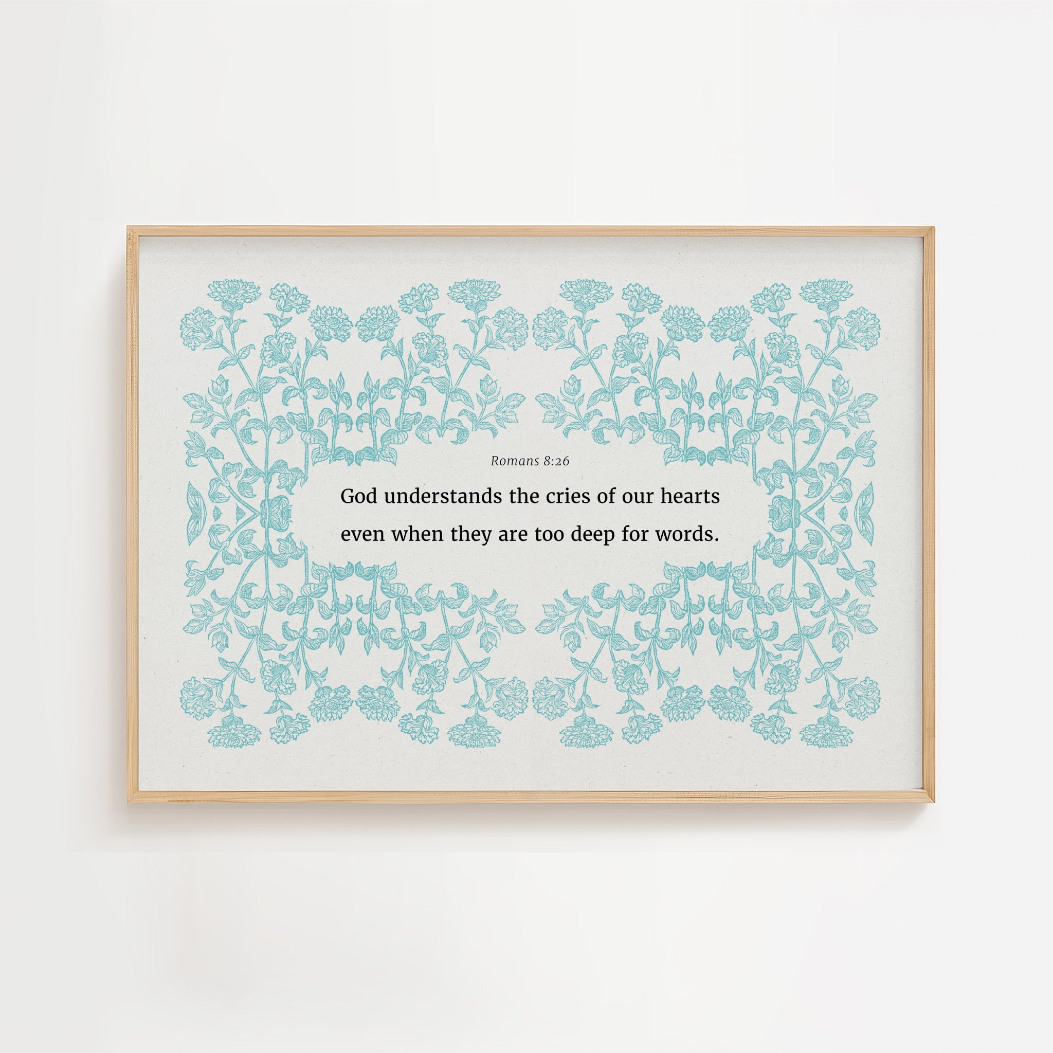 Romans 8:26 – Pink or Blue Botanical Scripture Print