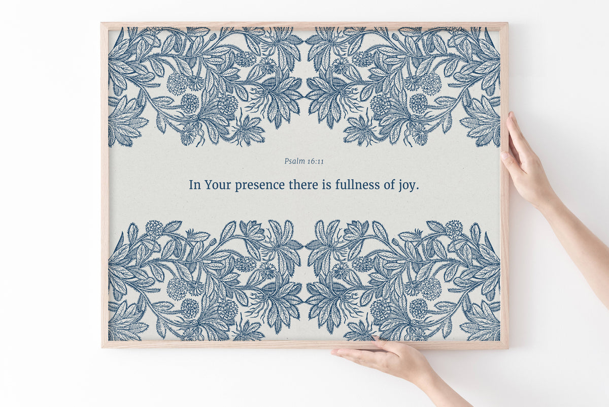Psalm 16:11 – Vintage Floral Botanical Scripture Print