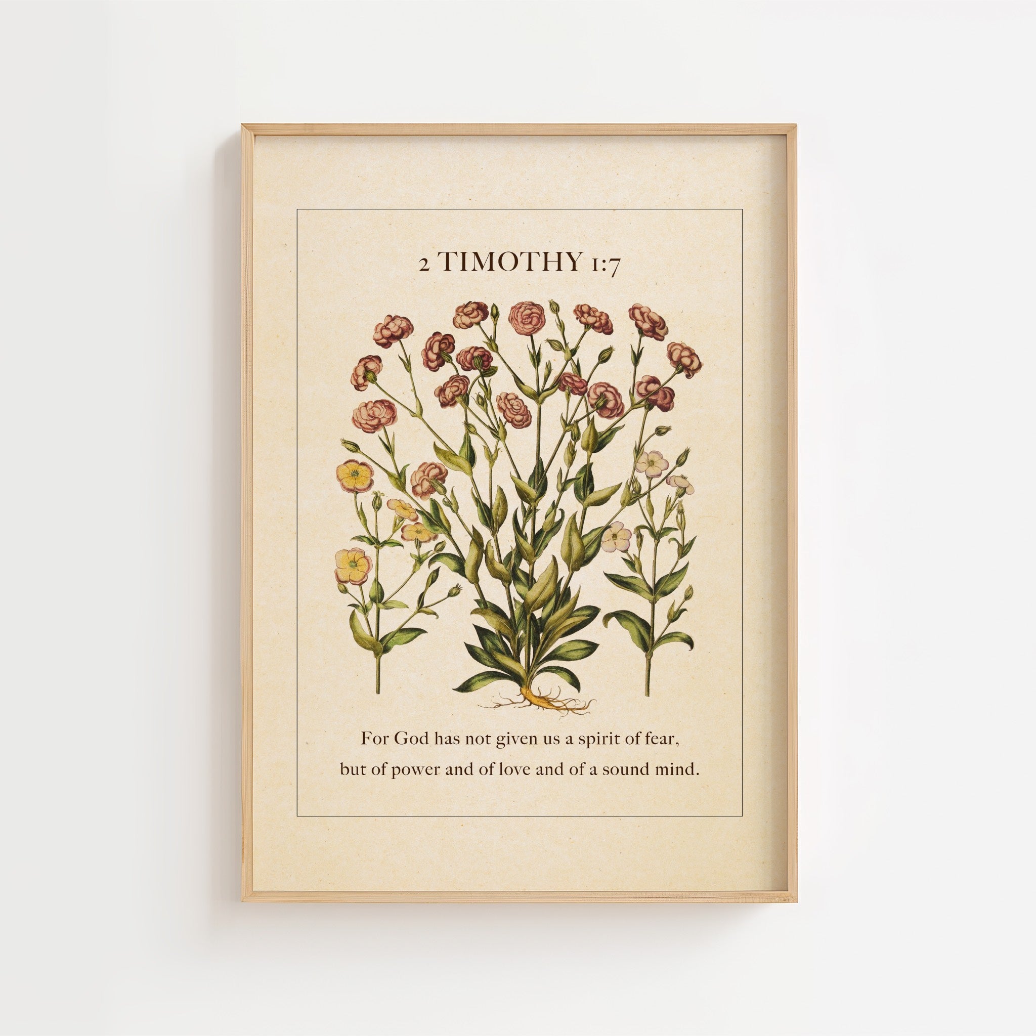 2 Timothy 1:7 – Vintage Botanical Scripture Print