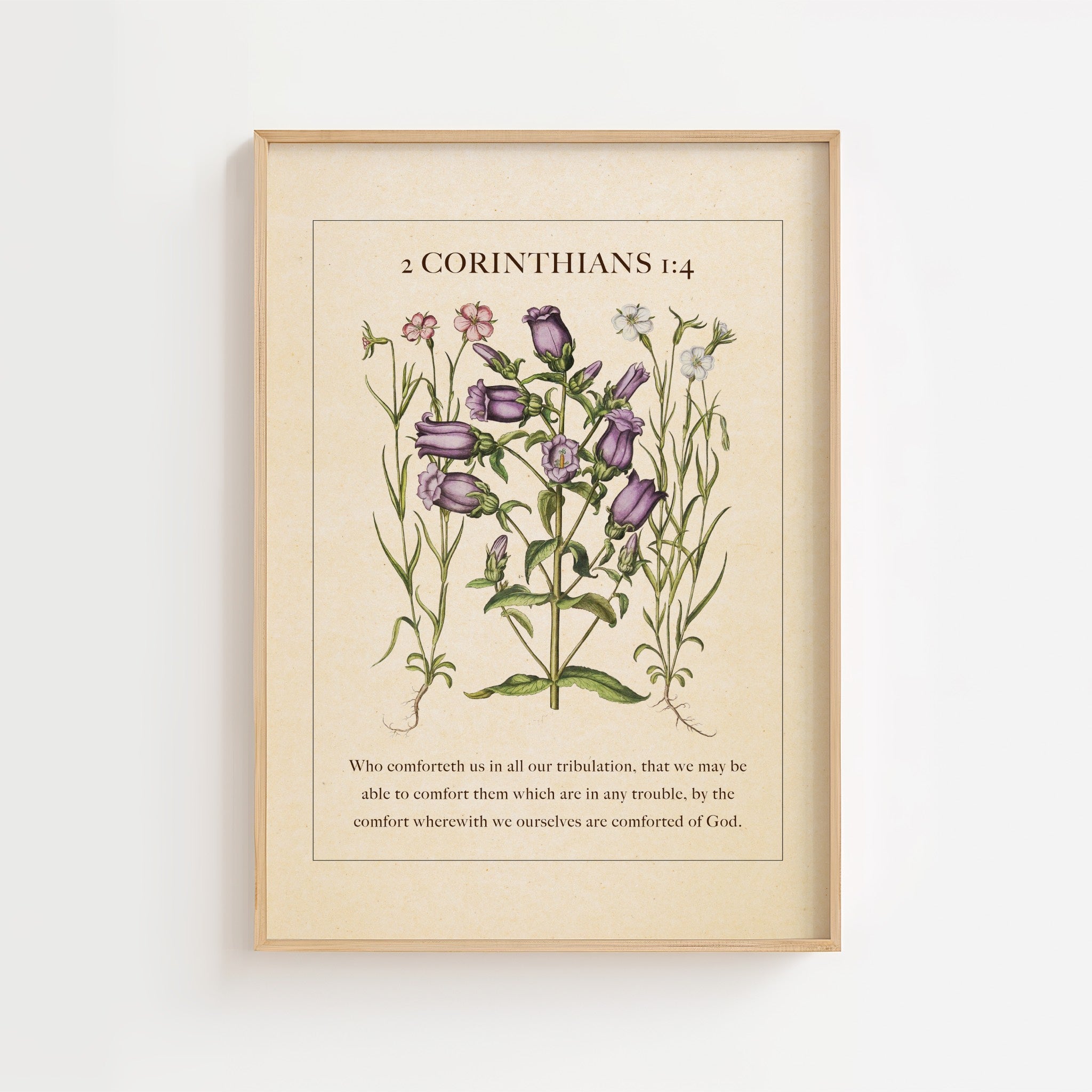 2 Corinthians 1:4 – Vintage Botanical Scripture Print