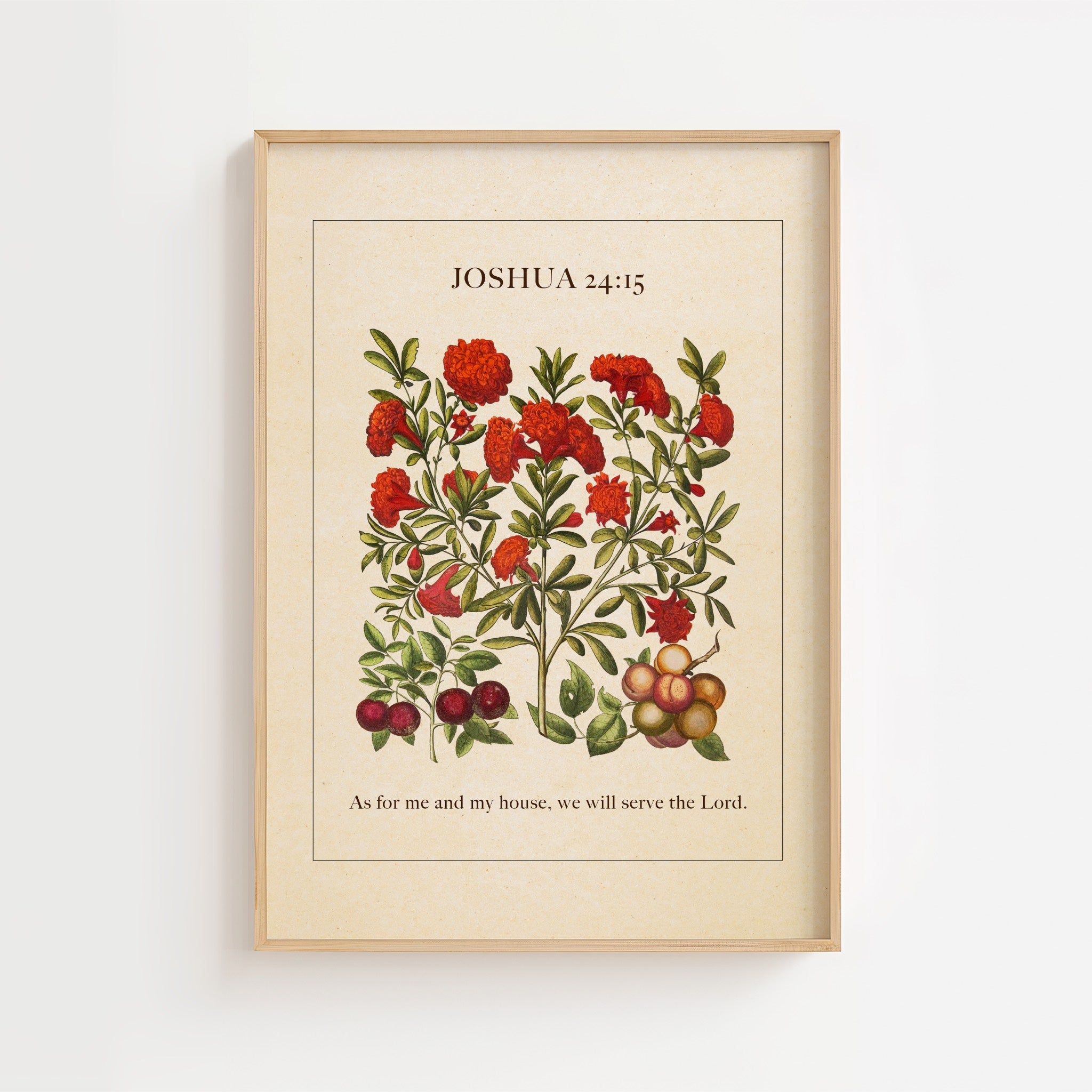 Joshua 24:15 – Vintage Botanical Scripture Print