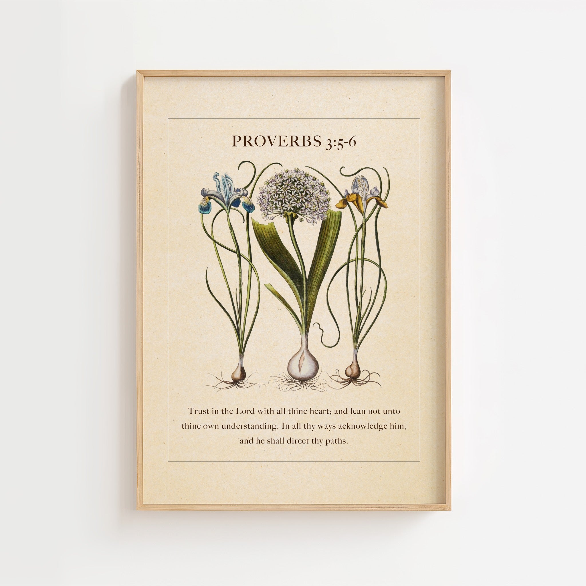 Proverbs 3:5–6 – Vintage Botanical Scripture Print