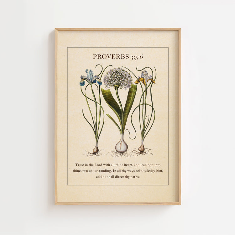 Proverbs 3:5–6 – Vintage Botanical Scripture Print