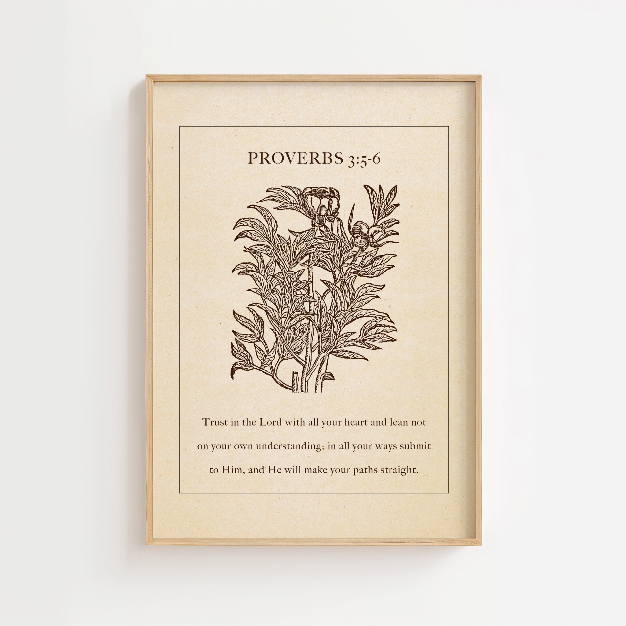 Proverbs 3:5–6 – Vintage Botanical Scripture Print