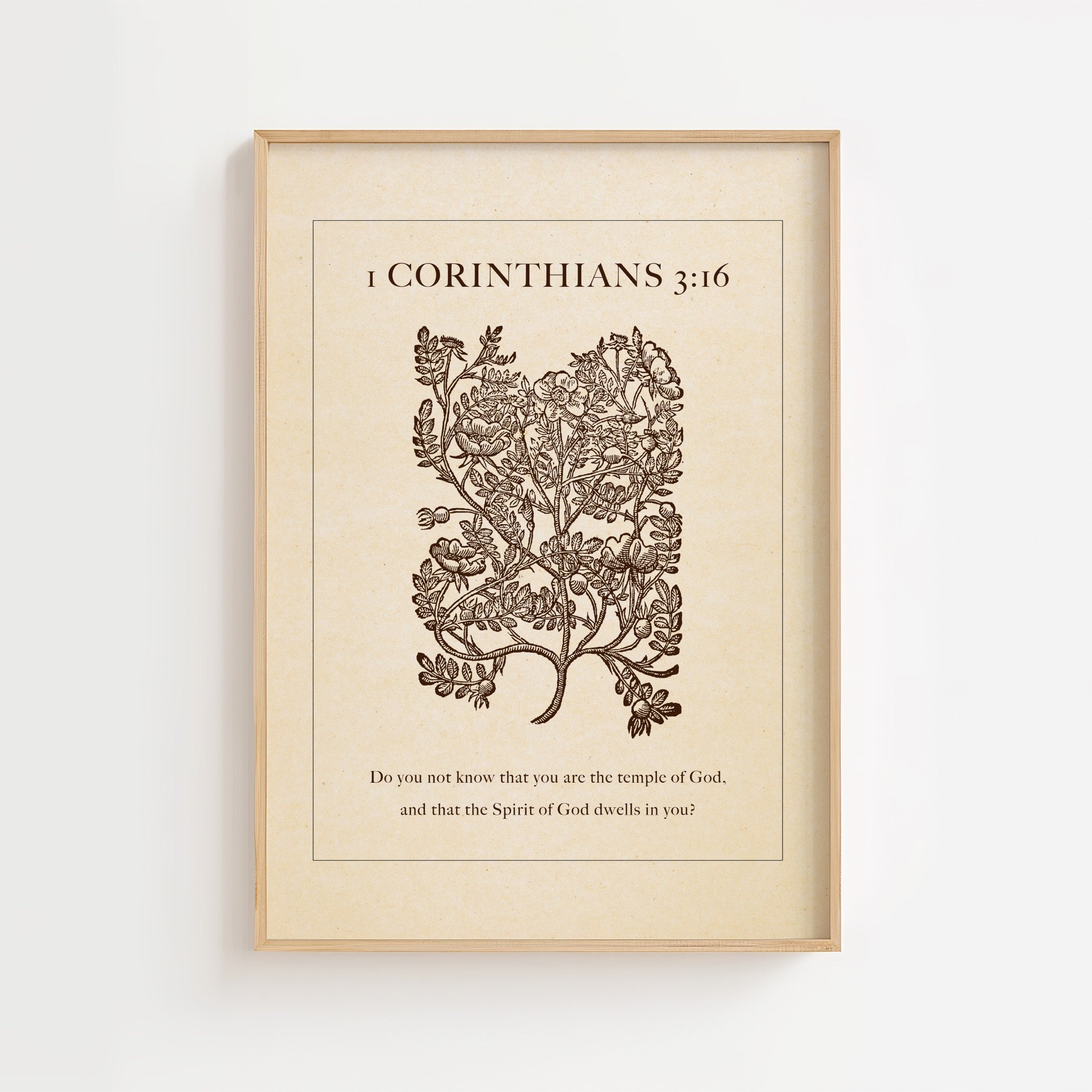 1 Corinthians 3:16 – Temple of God Golden Brown Botanical Print