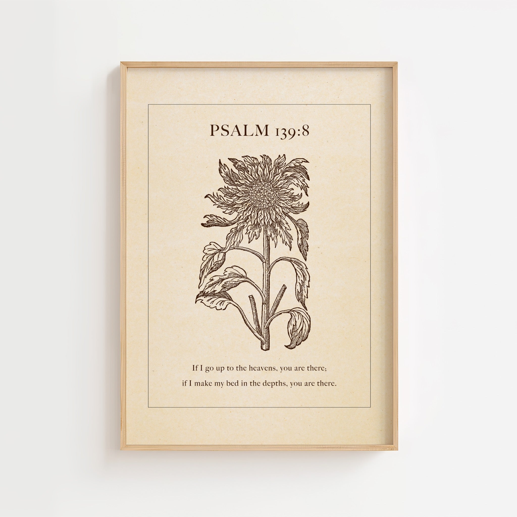 Psalm 139:8 – Vintage Sunflower Scripture Print