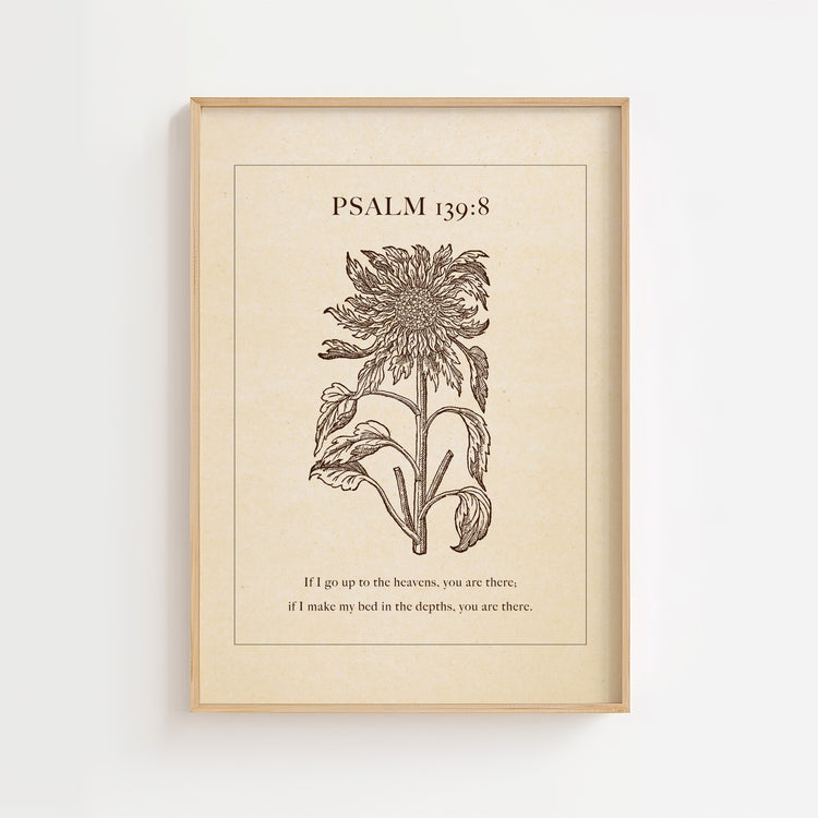 Psalm 139:8 – Vintage Sunflower Scripture Print
