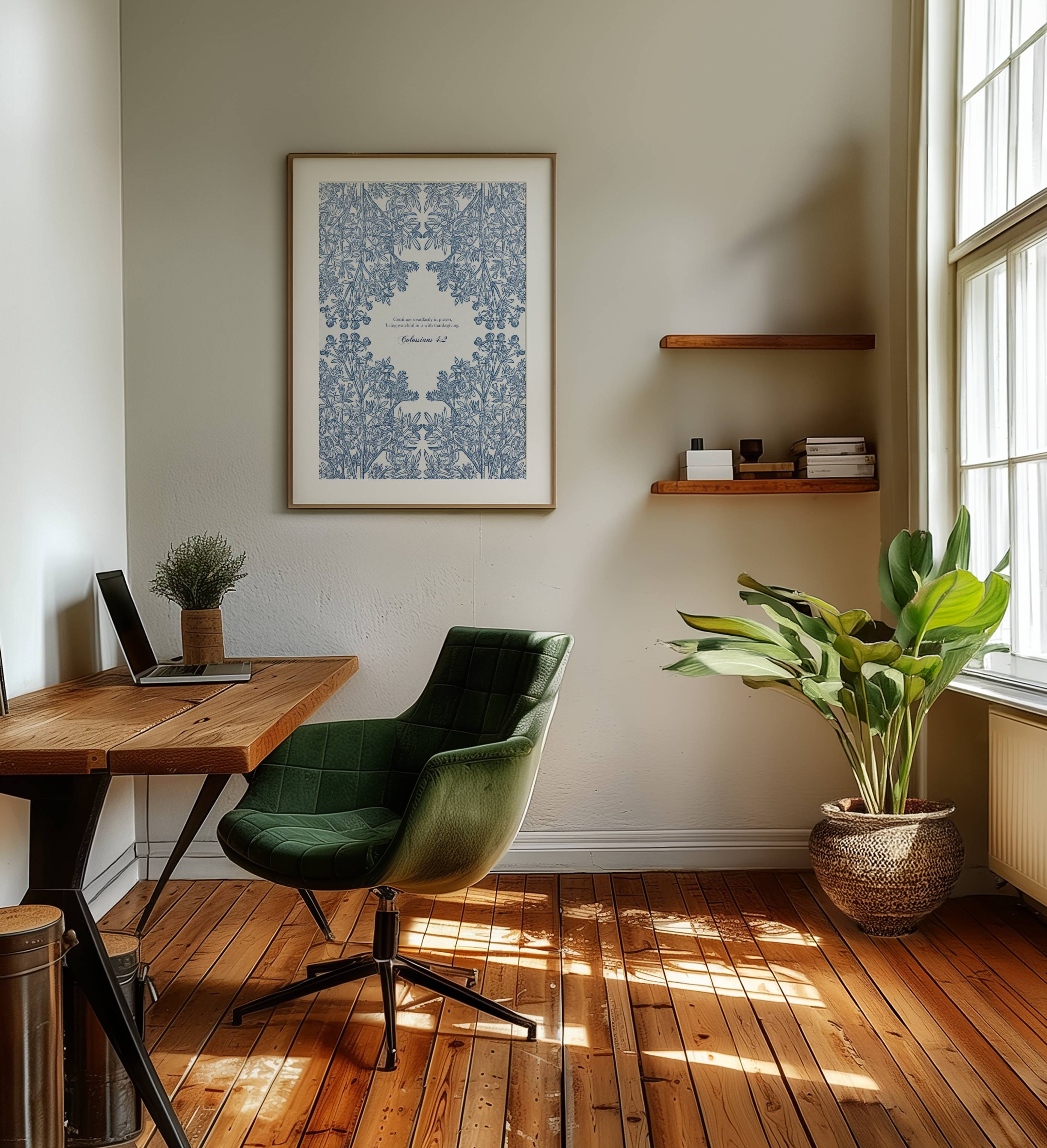 Colossians 4:2 – Vintage Botanical Scripture Print