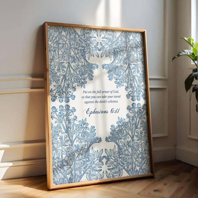 Ephesians 6:11 Armor of God vintage botanical scripture wall art print