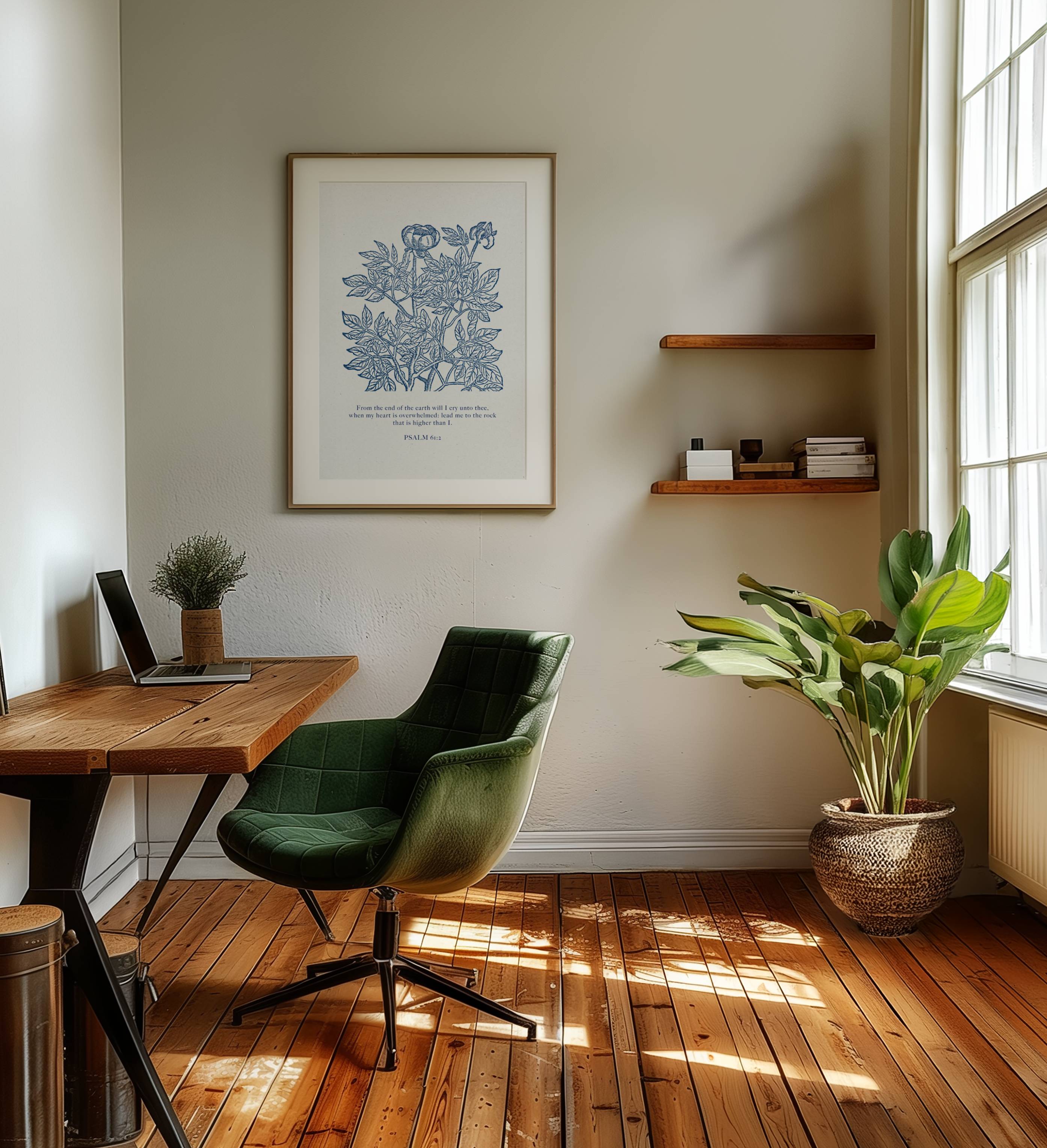 Psalm 61:2 – Vintage Botanical Scripture Print