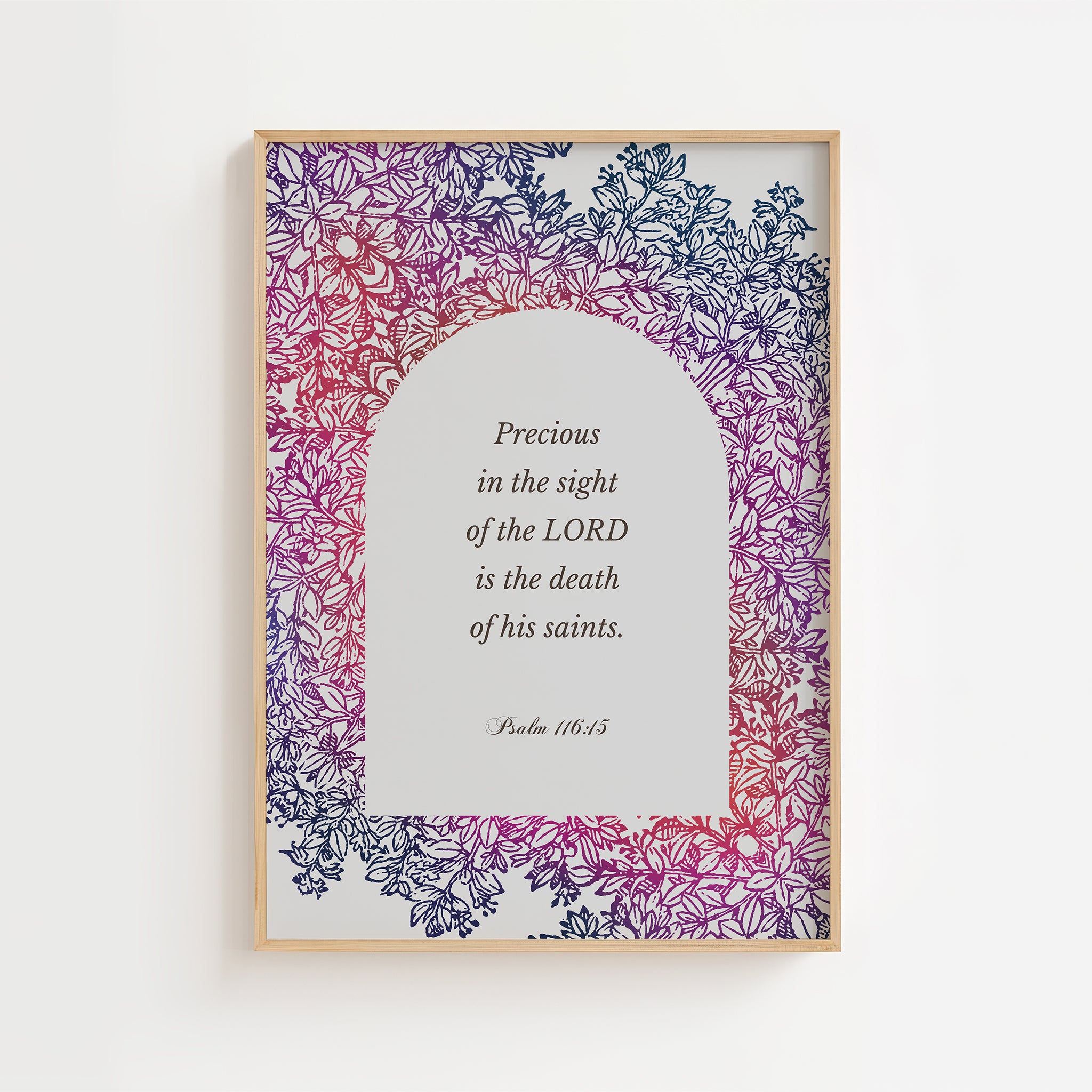Framed artwork with floral design and Bible verse on a white background