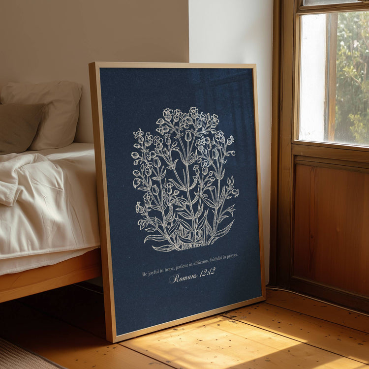 Romans 12:12 – Vintage Botanical Scripture Print