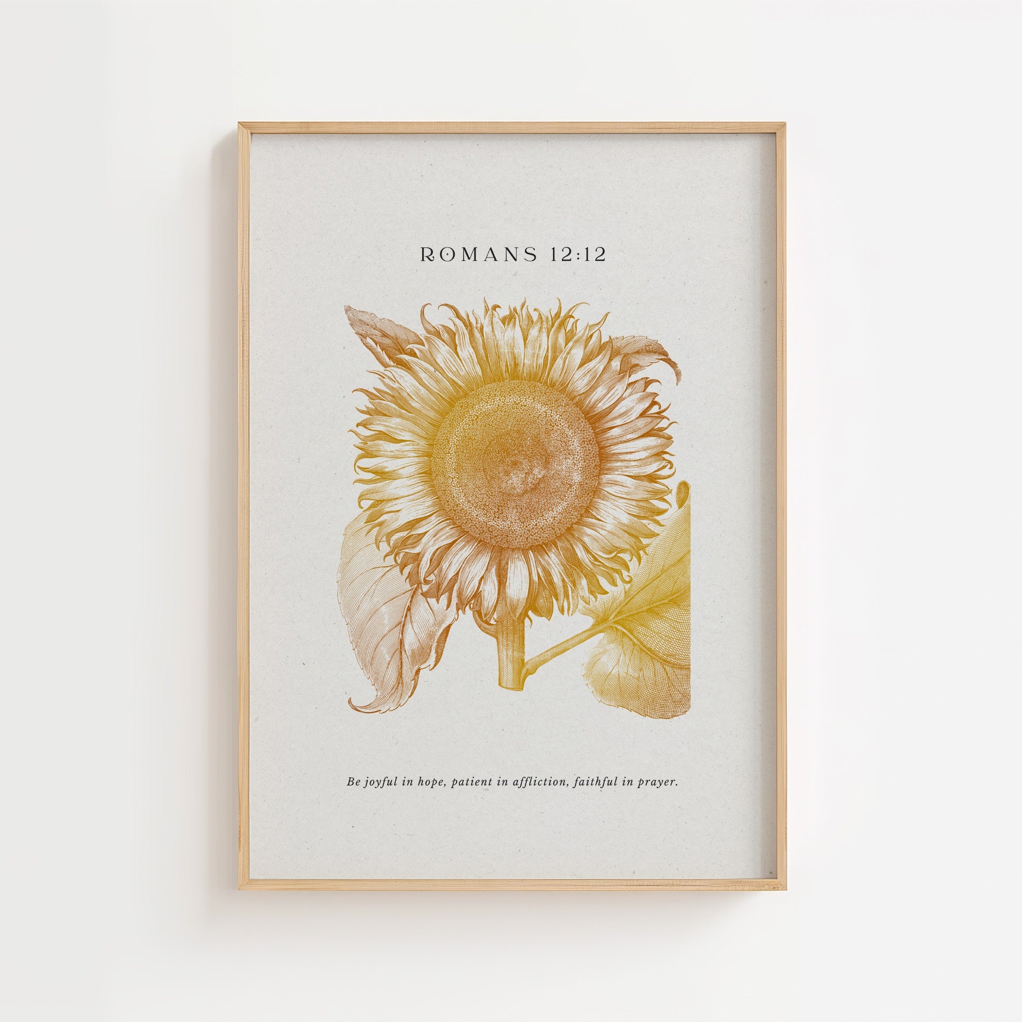 Romans 12:12 – Vintage Sunflower Botanical Scripture Print