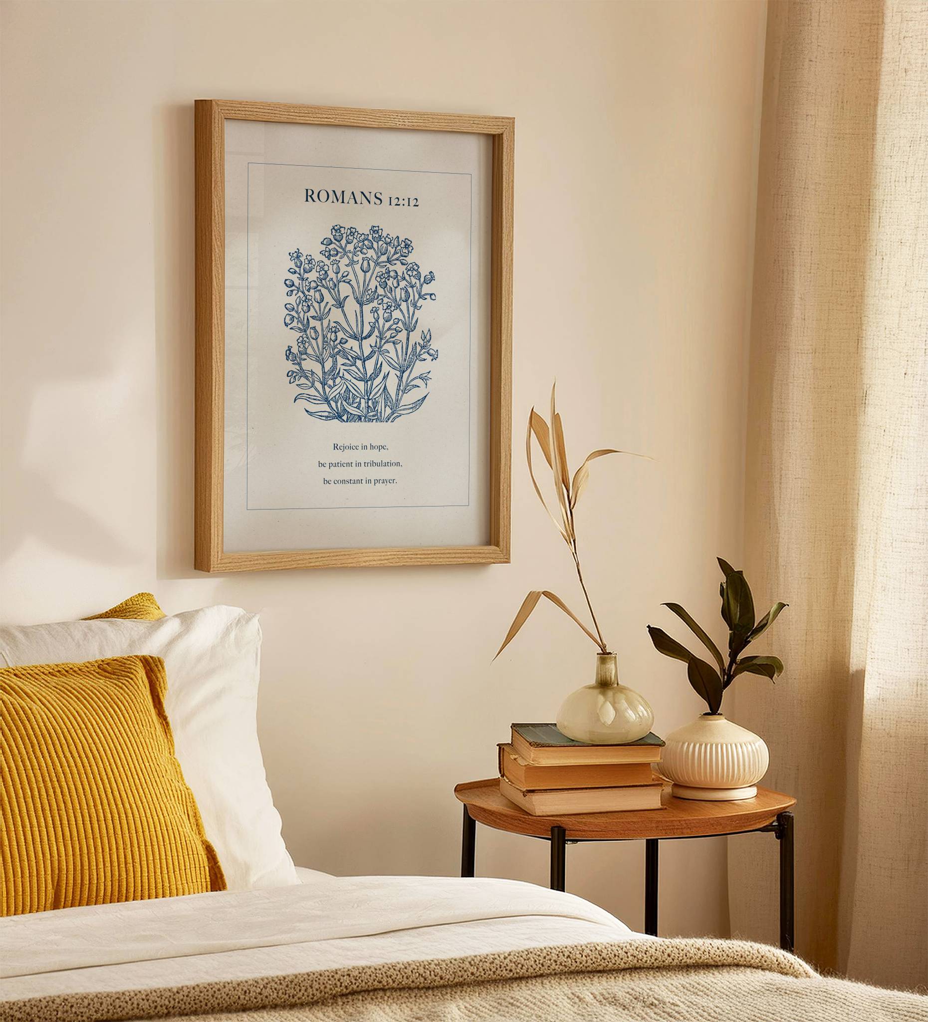 Romans 12:12 Blue Botanical Printable Scripture Art
