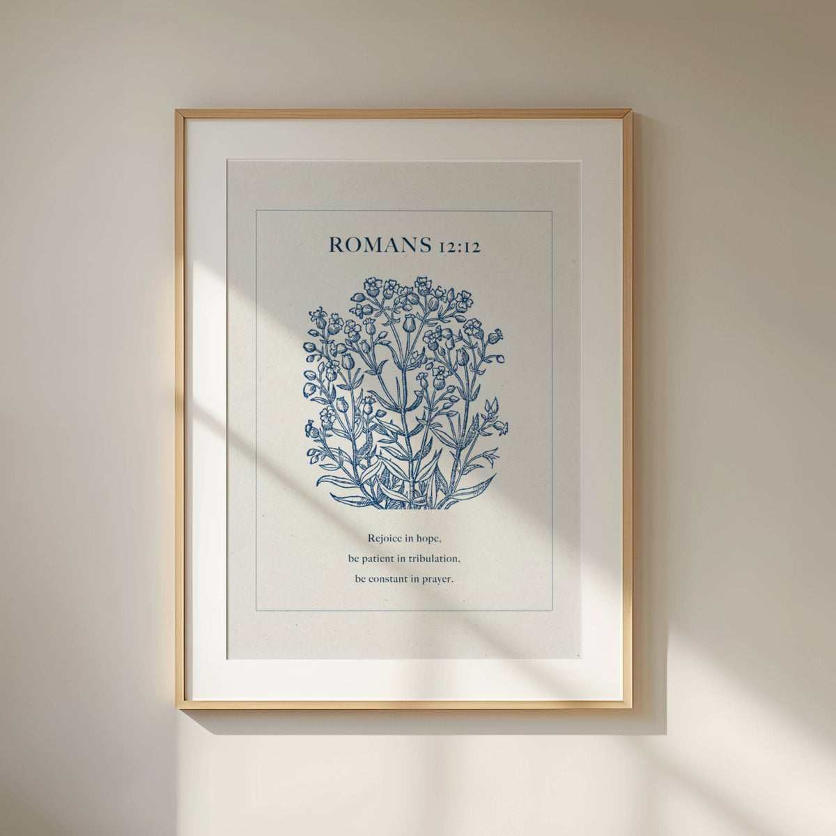 Romans 12:12 Blue Botanical Printable Wall Art
