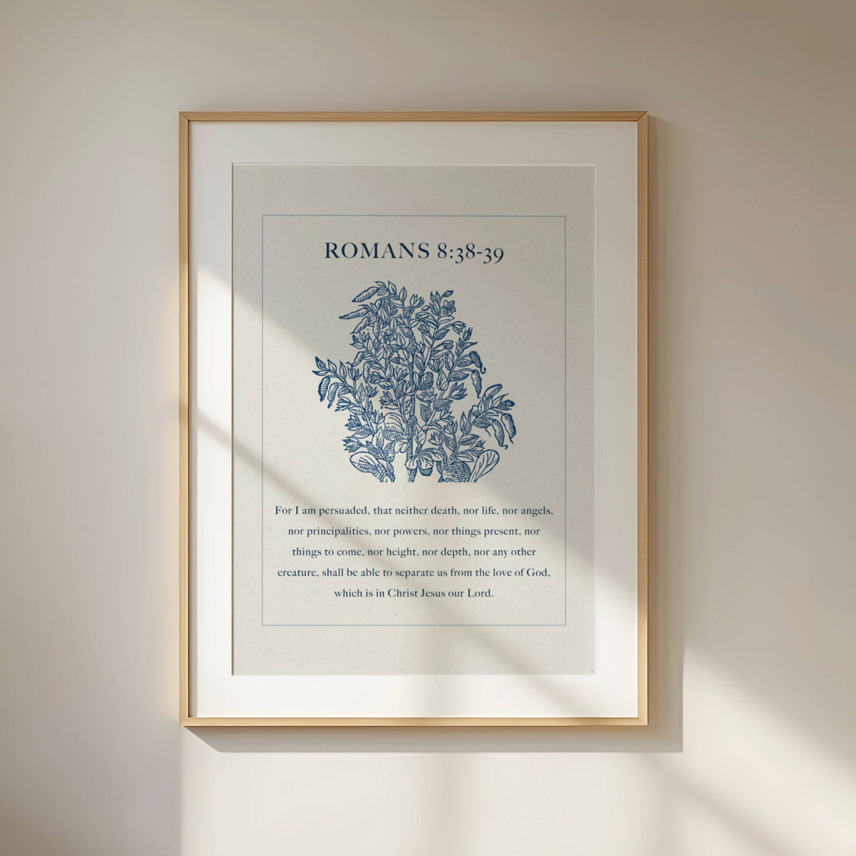 Romans 8:38–39 Scripture Printable – Blue Botanical Wall Art