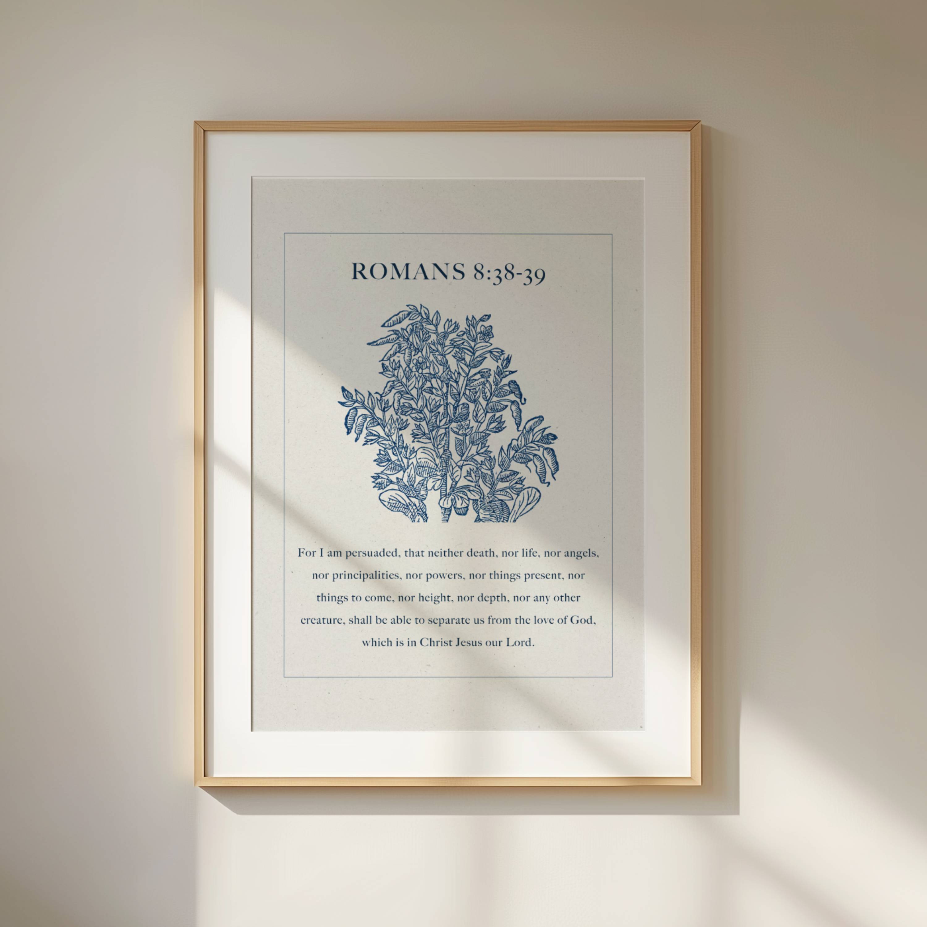 Romans 8:38–39 Scripture Printable – Blue Botanical Wall Art