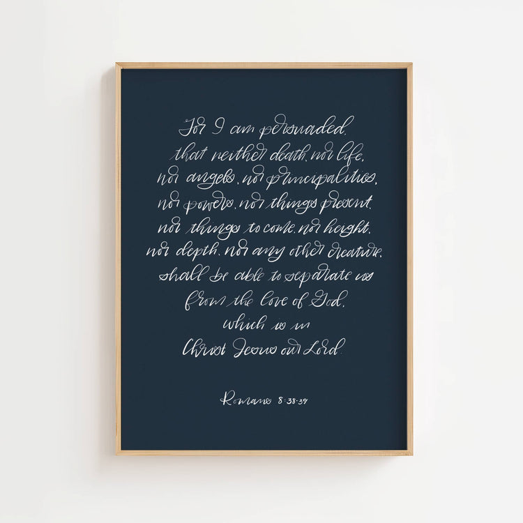 Romans 8:38-39 No Separation – Navy Hand-lettered Print