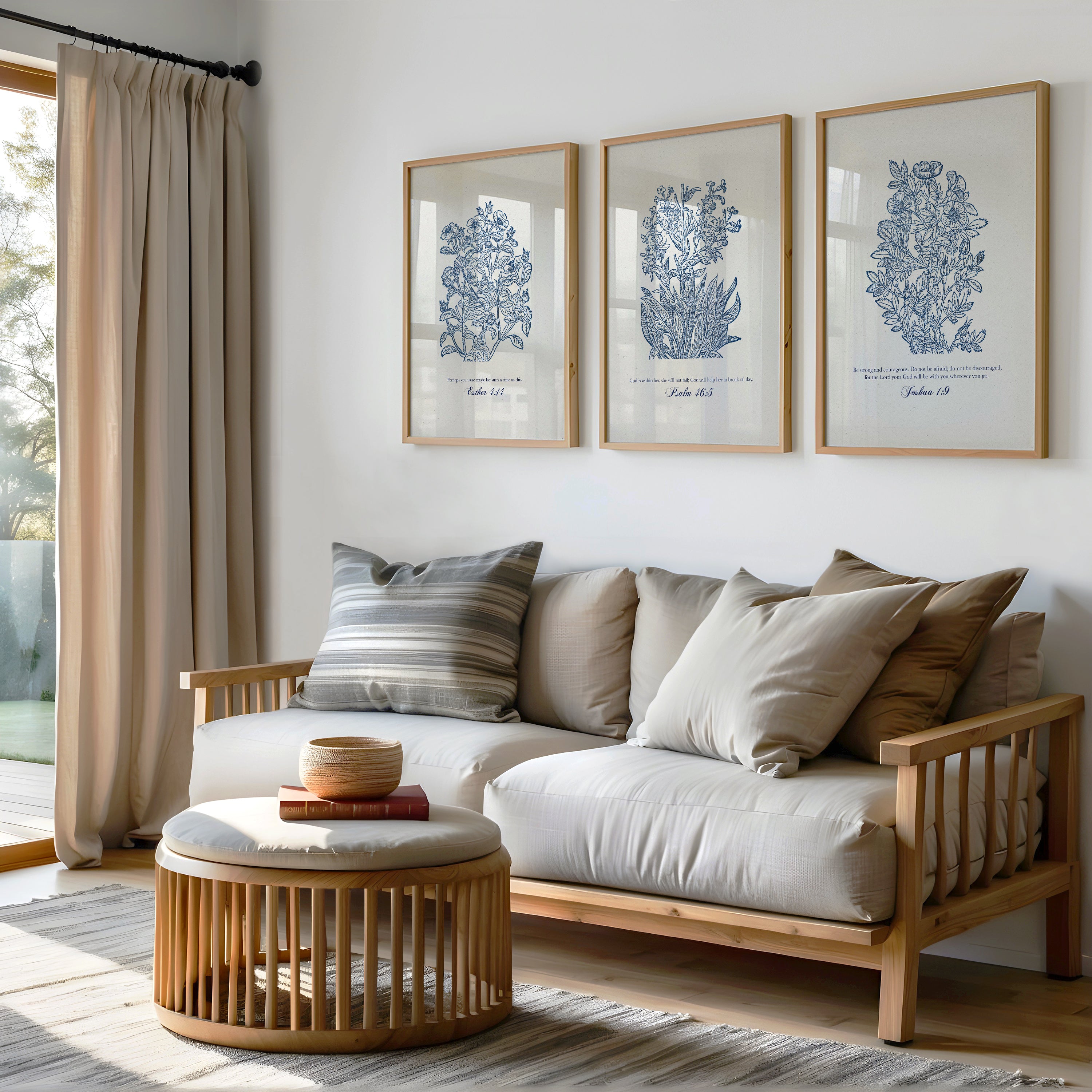 Christian Floral Scripture Prints Set - Blue Botanical Wall Art - Reflourish Collective