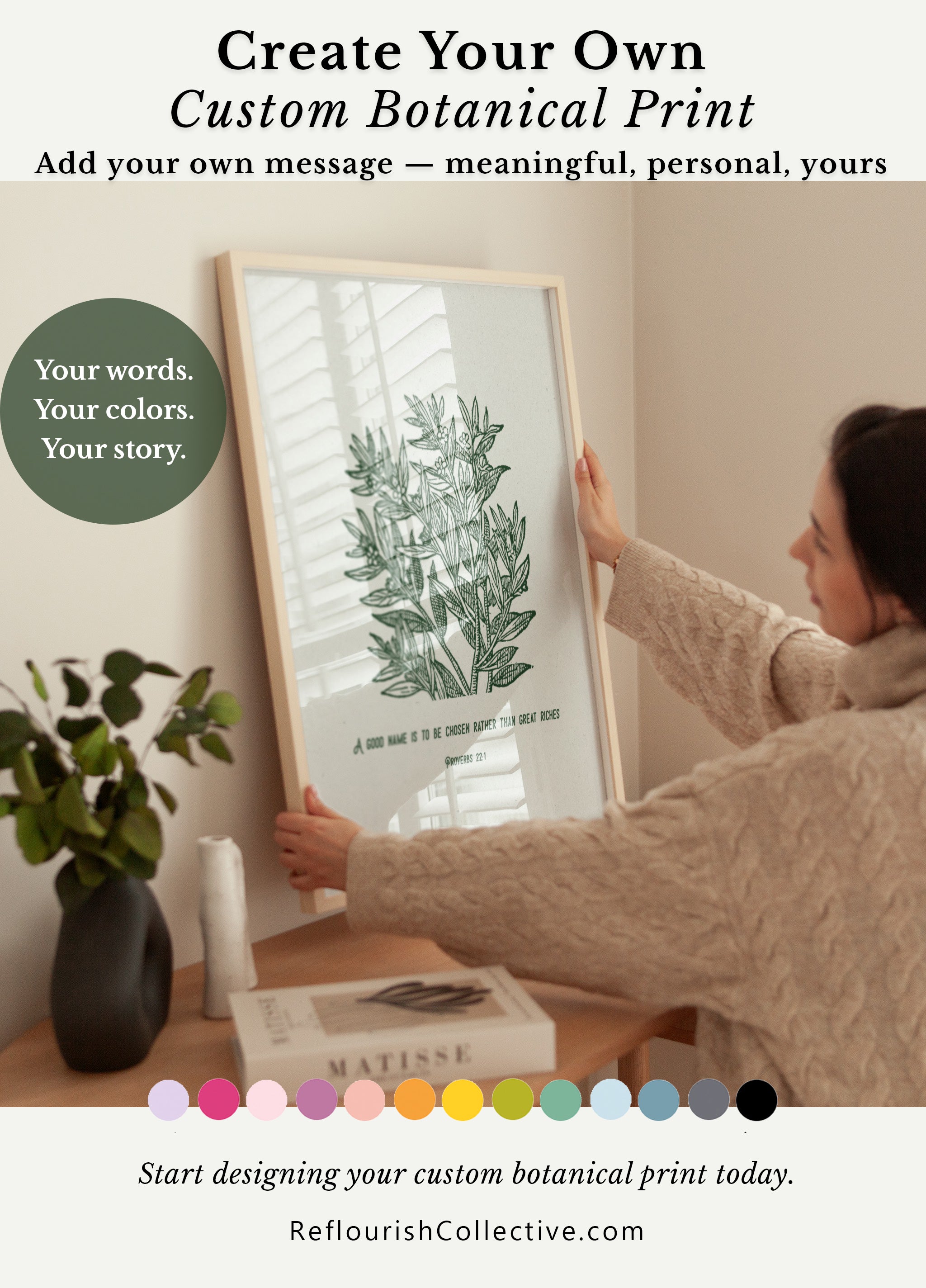 Custom Botanical Print – Personalized Wall Art With Your Quote or Bible Verse