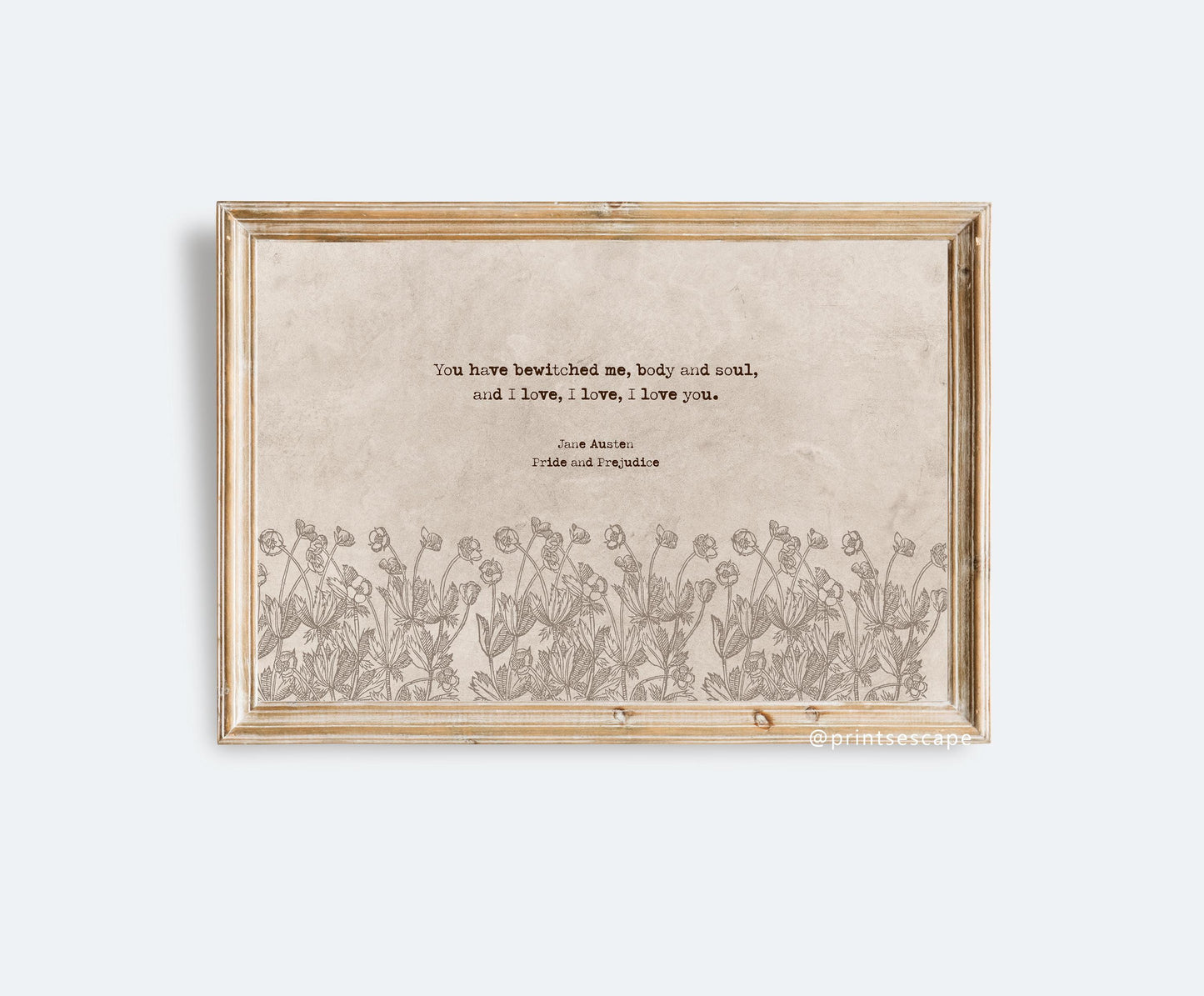 Jane Austen Quote | Horizontal Regency-Inspired Vintage Botanical Wall Art - My Store