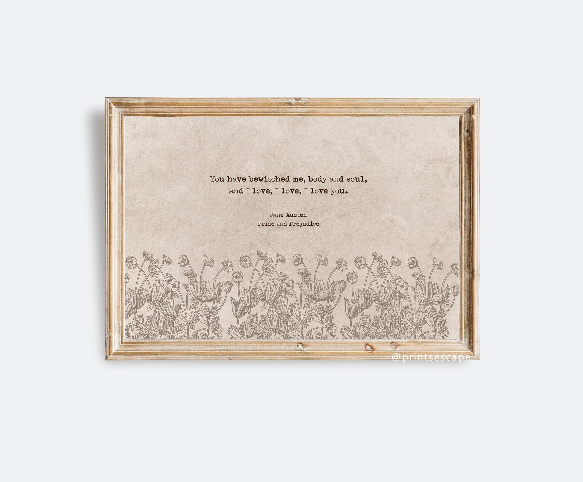 Jane Austen Quote | Horizontal Regency-Inspired Vintage Botanical Wall Art - My Store