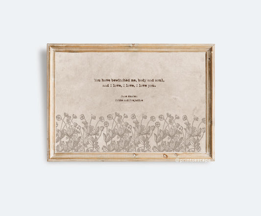 Jane Austen Quote | Horizontal Regency-Inspired Vintage Botanical Wall Art - My Store