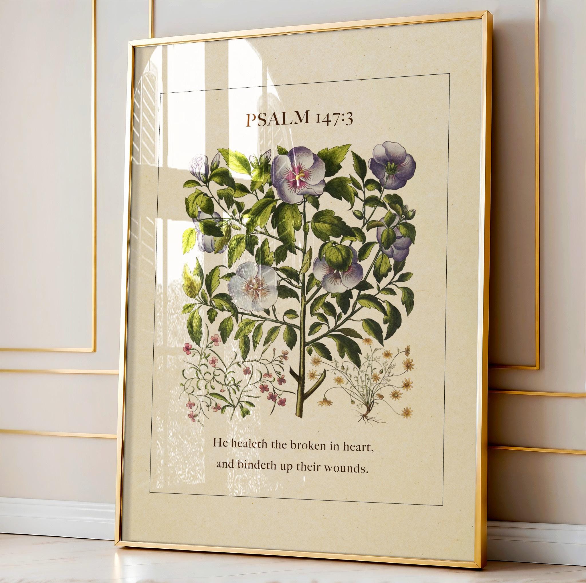 Psalm 147:3 – He Heals the Brokenhearted | Botanical Art - Reflourish Collective