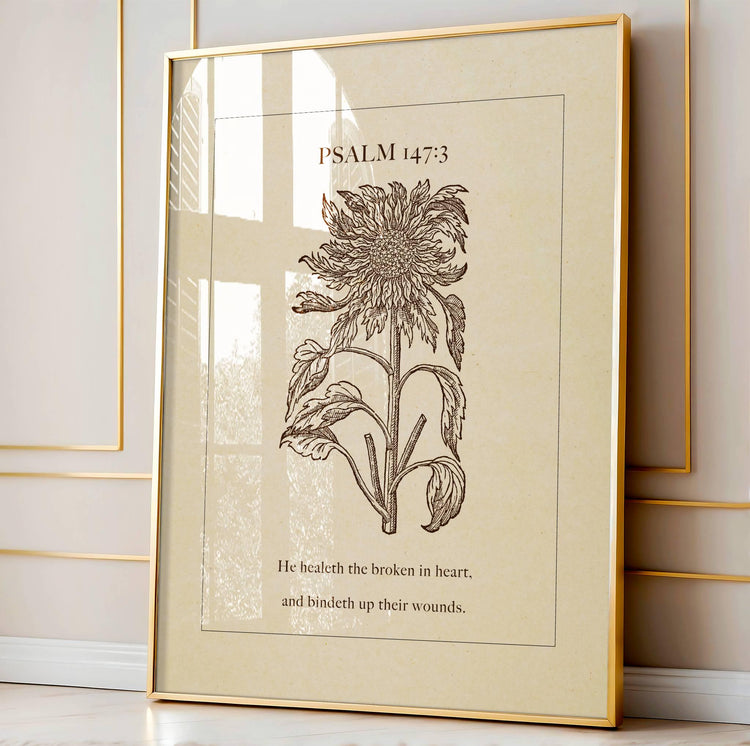 Psalm 147:3 Christian Wall Art - Sunflower Scripture Art