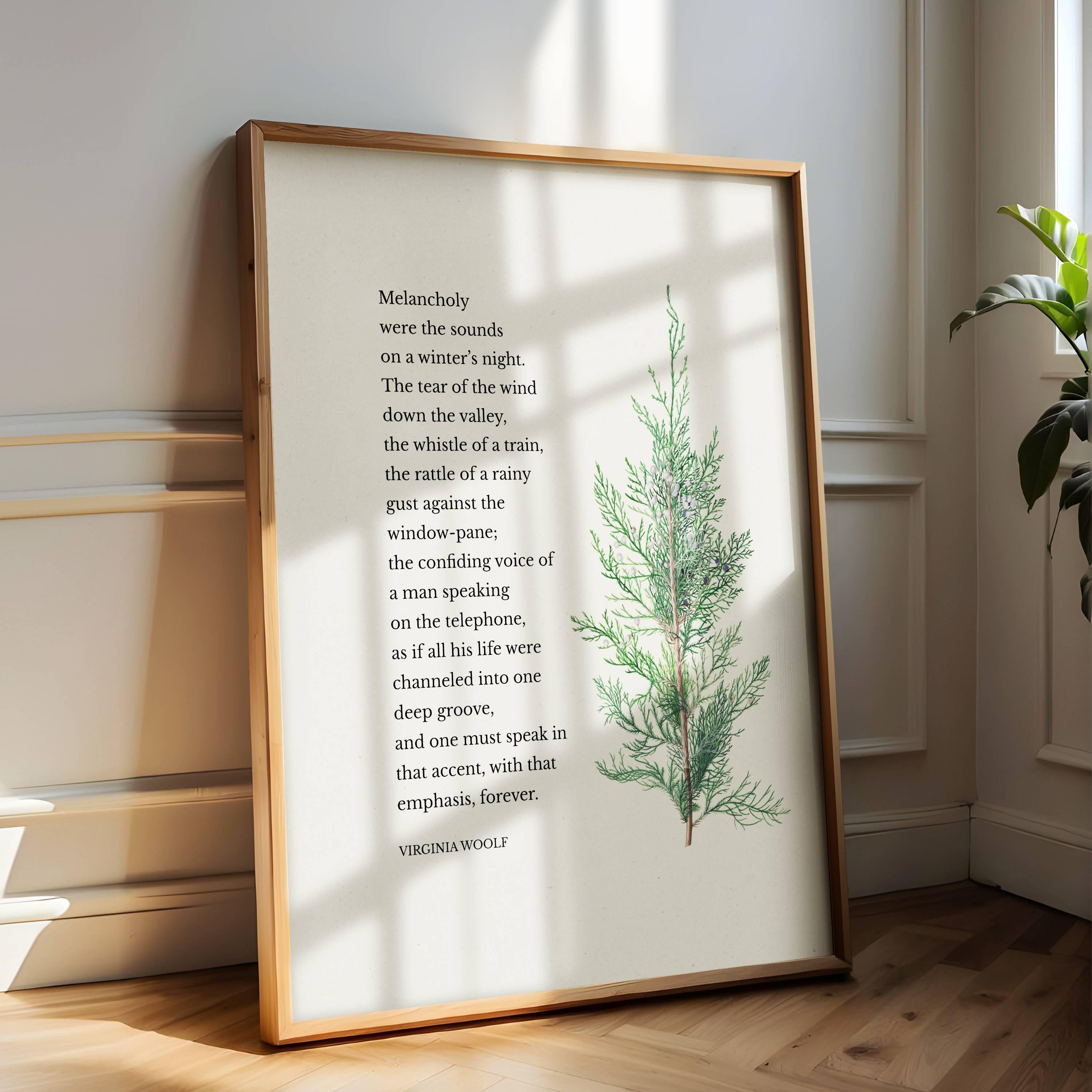 Virginia Woolf Quote – Melancholy Winter Night | Botanical Literary Wall Art - Reflourish Collective