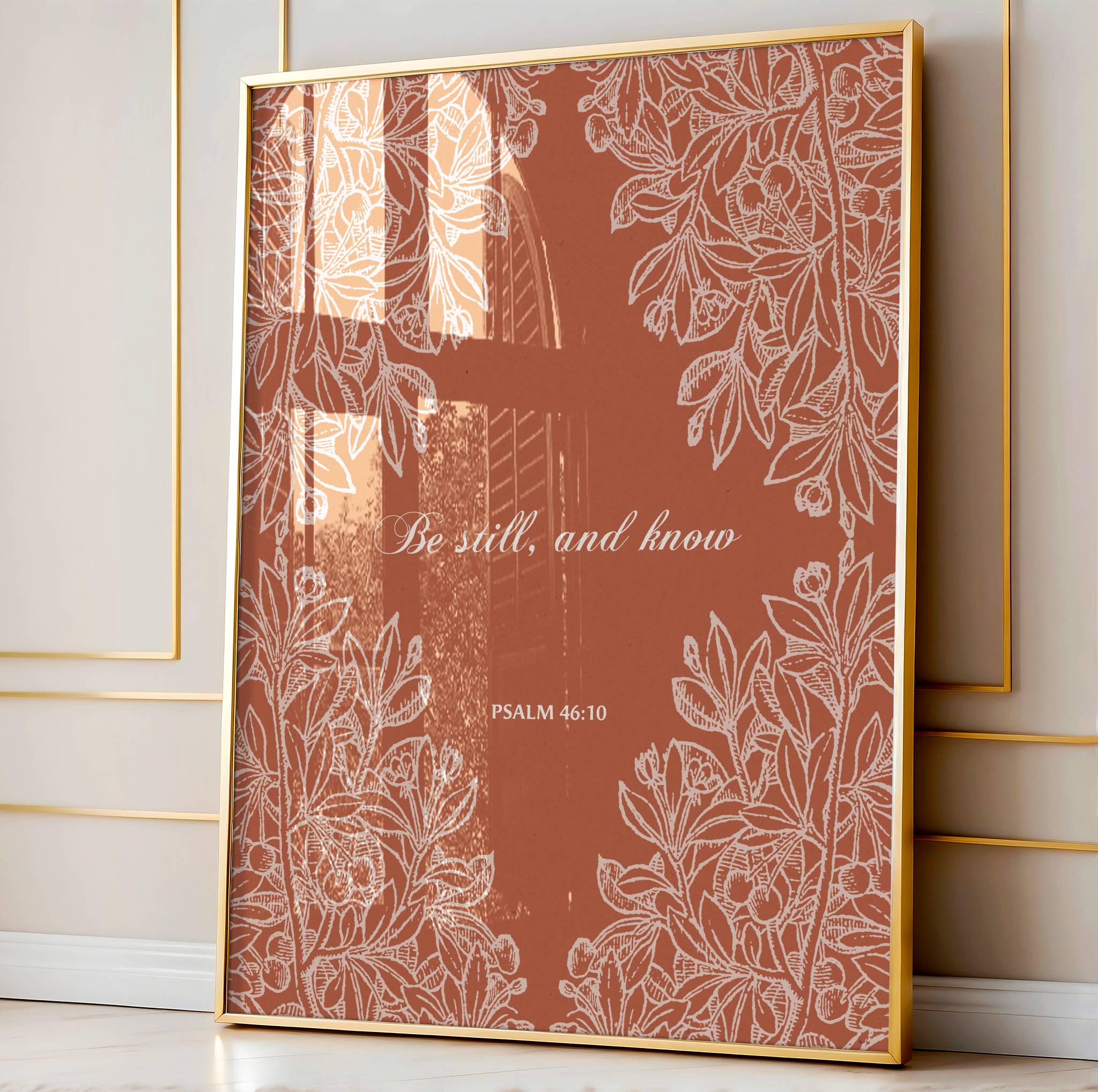 Psalm 46:10 Scripture Wall Art - Be Still and Know Terracotta Floral Print - Reflourish Collective