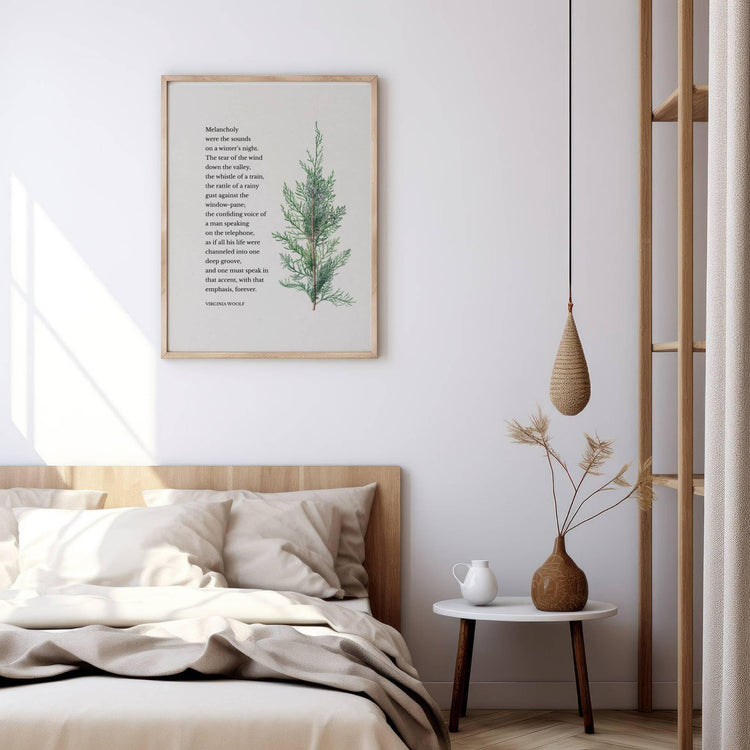 Virginia Woolf Quote – Melancholy Winter Night | Botanical Literary Wall Art - Reflourish Collective