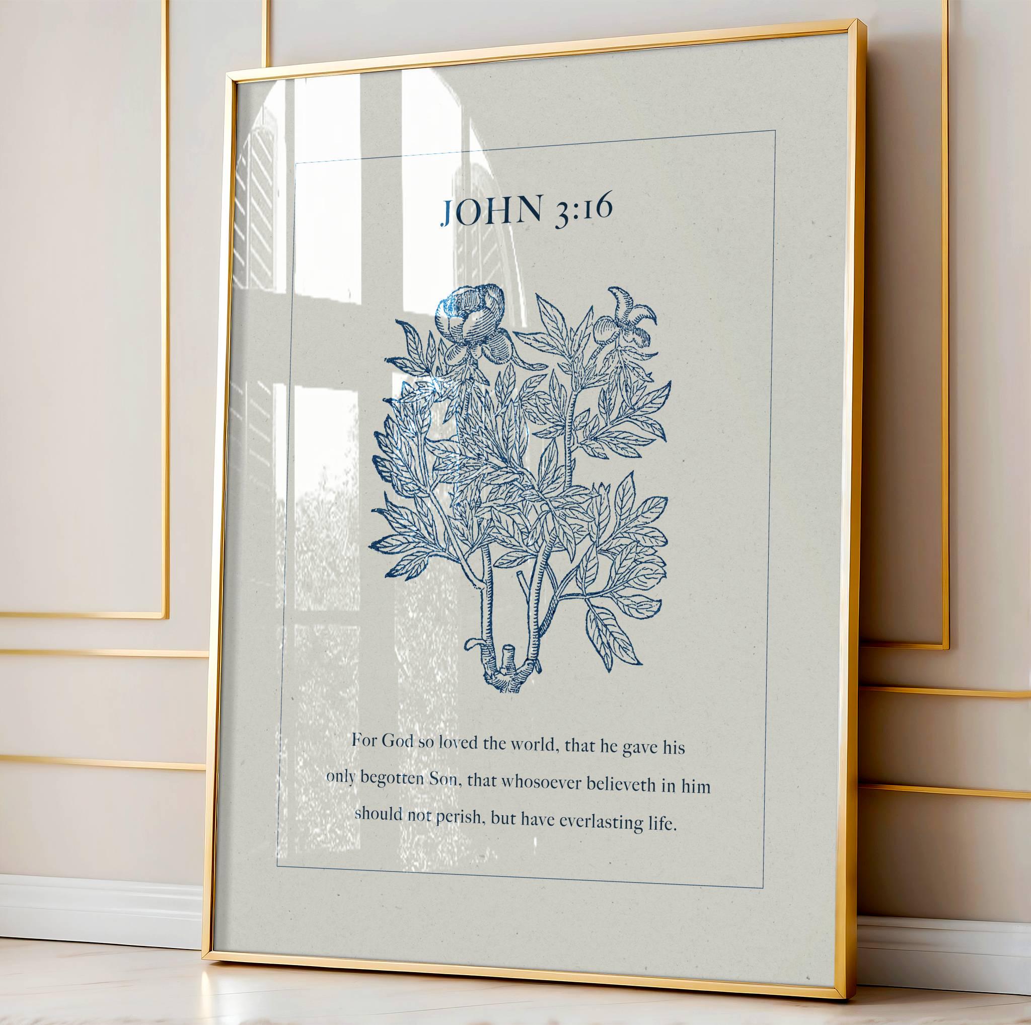 John 3:16 Scripture Wall Art - Salvation Through Jesus Christ Digital Print - Reflourish Collective