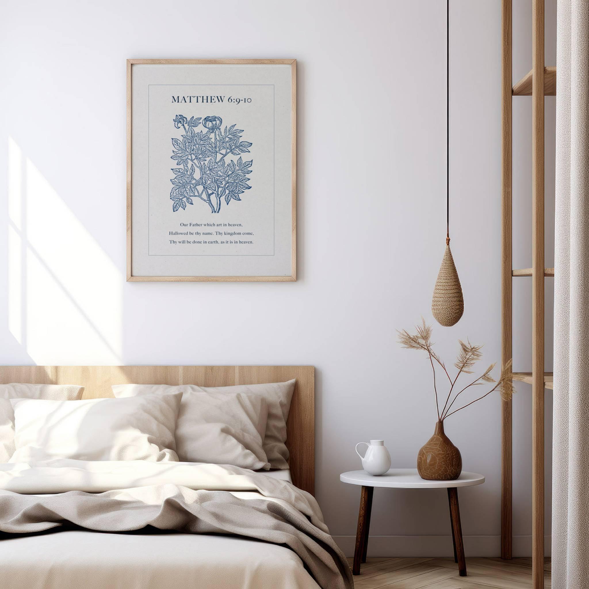 Matthew 6:9 – The Lord’s Prayer Blue Floral Wall Art