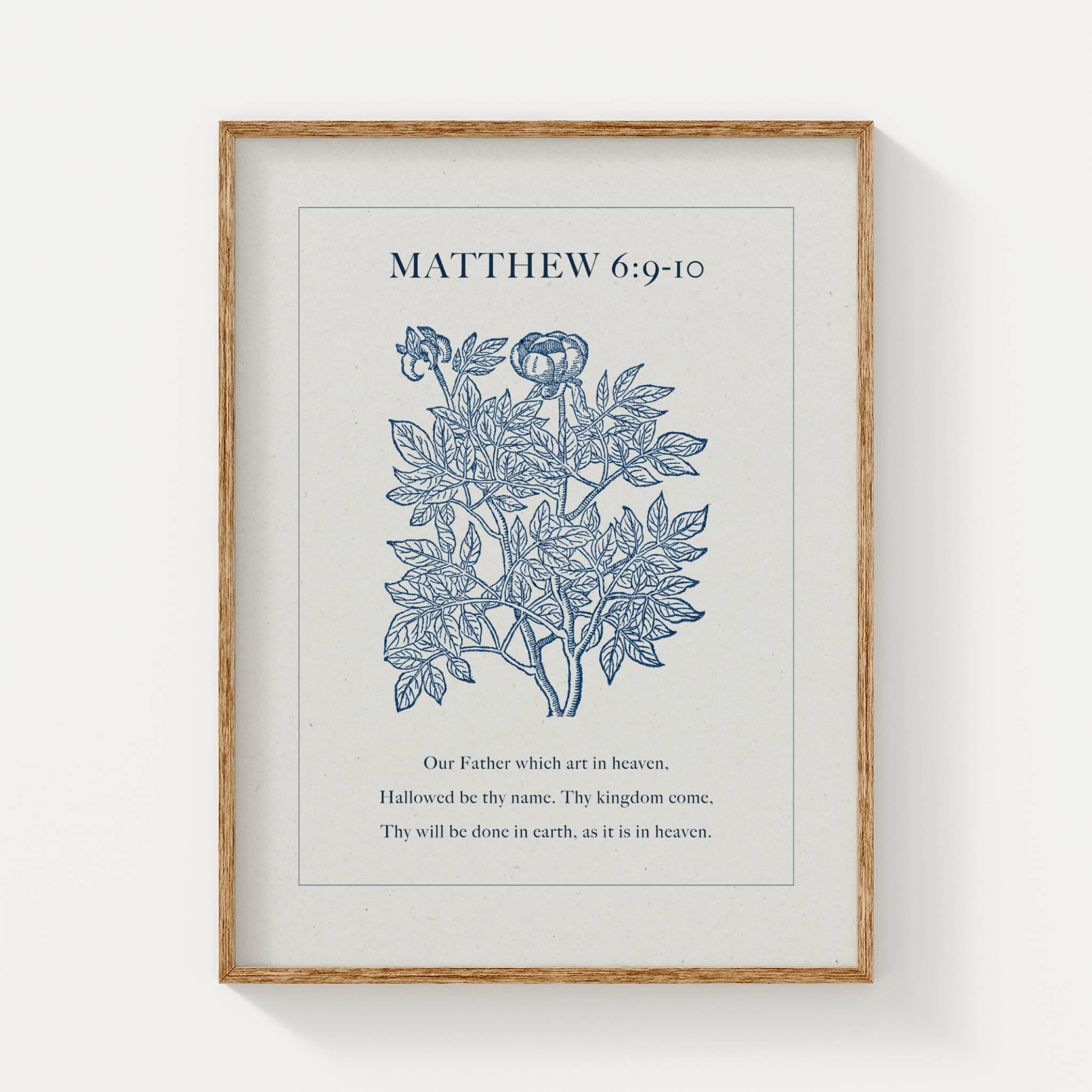 Matthew 6:9 – The Lord’s Prayer Blue Floral Wall Art