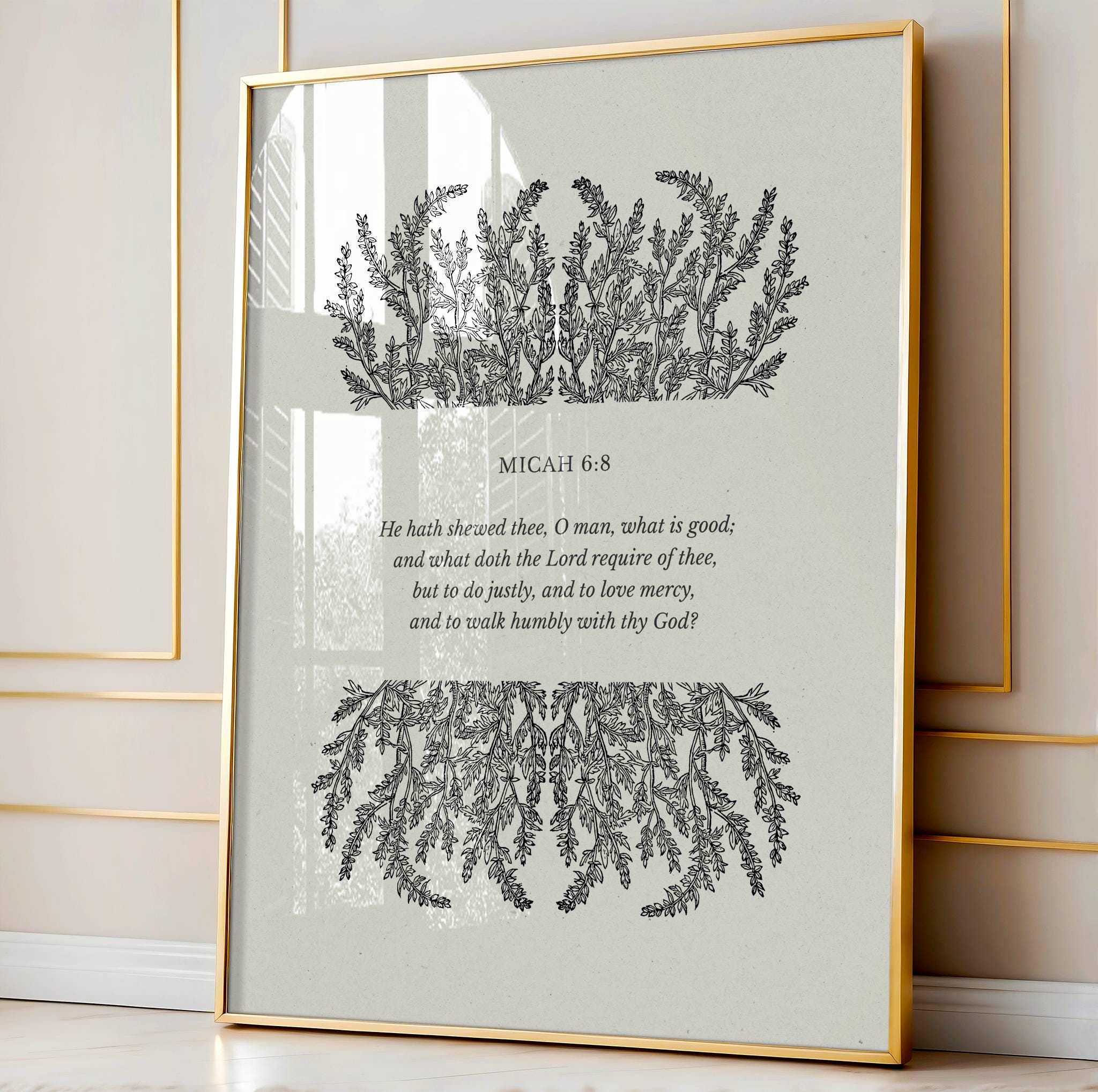 Micah 6:8 Scripture Wall Art - Walk With God Justice Mercy Digital Print - Reflourish Collective