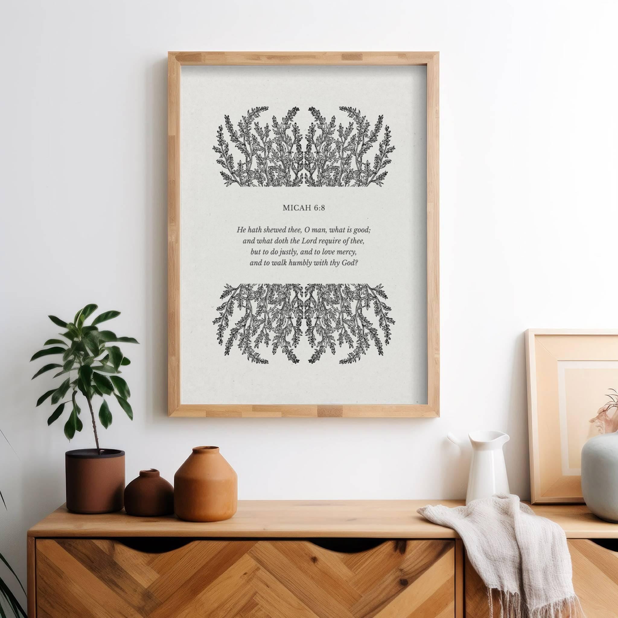 Micah 6:8 Scripture Wall Art - Walk With God Justice Mercy Digital Print - Reflourish Collective