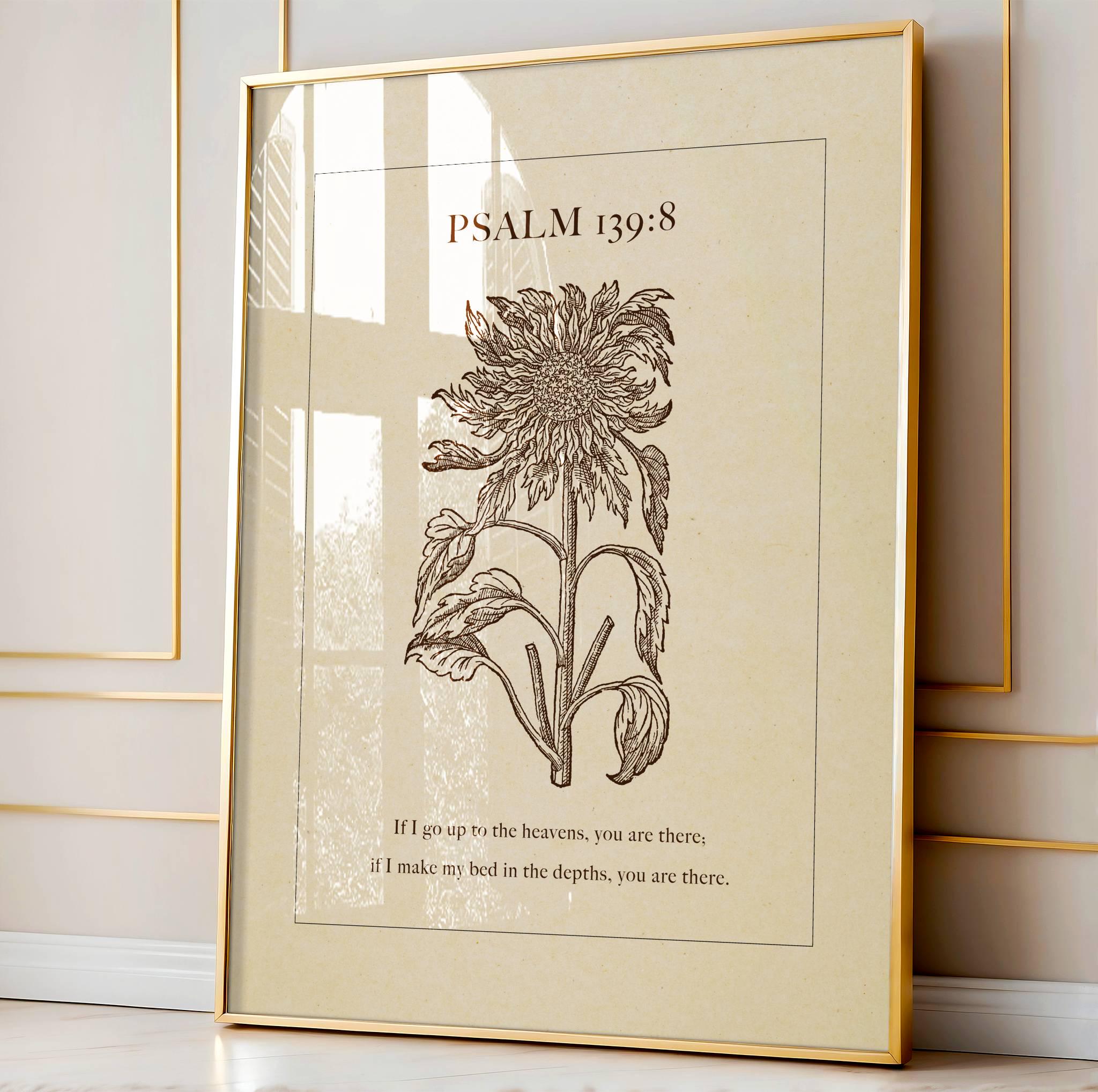 Psalm 139:8 Scripture Wall Art - Up to the Heavens Sunflower Print - Reflourish Collective