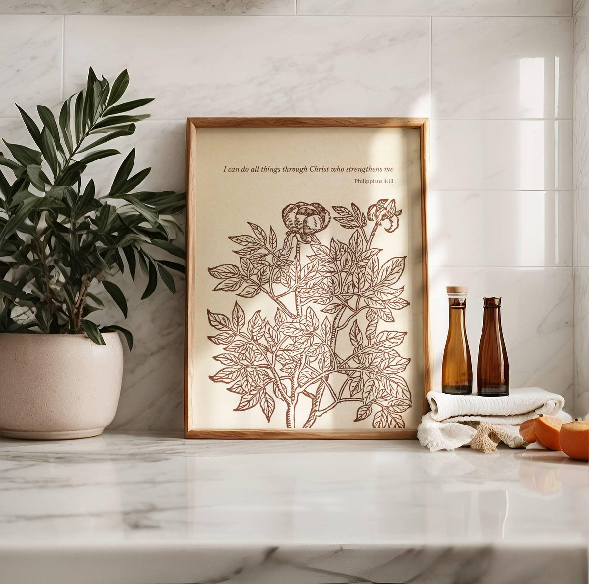Philippians 4:13 Scripture Wall Art - I Can Do All Things Through Christ Botanical Print - Reflourish Collective
