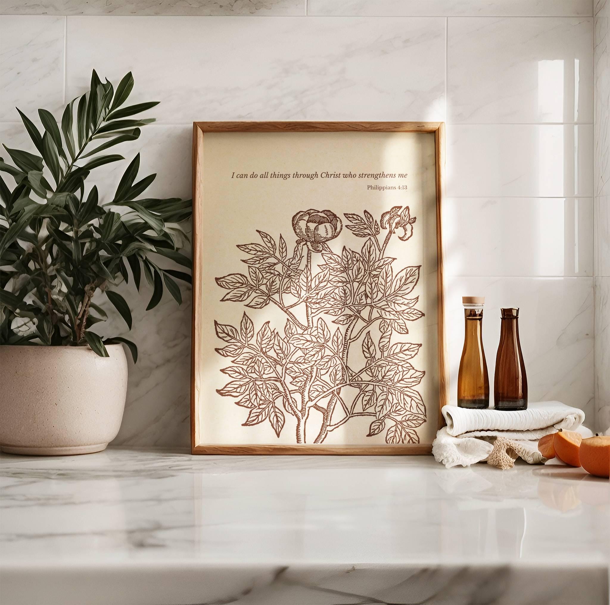 Philippians 4:13 Scripture Wall Art - I Can Do All Things Through Christ Botanical Print - Reflourish Collective