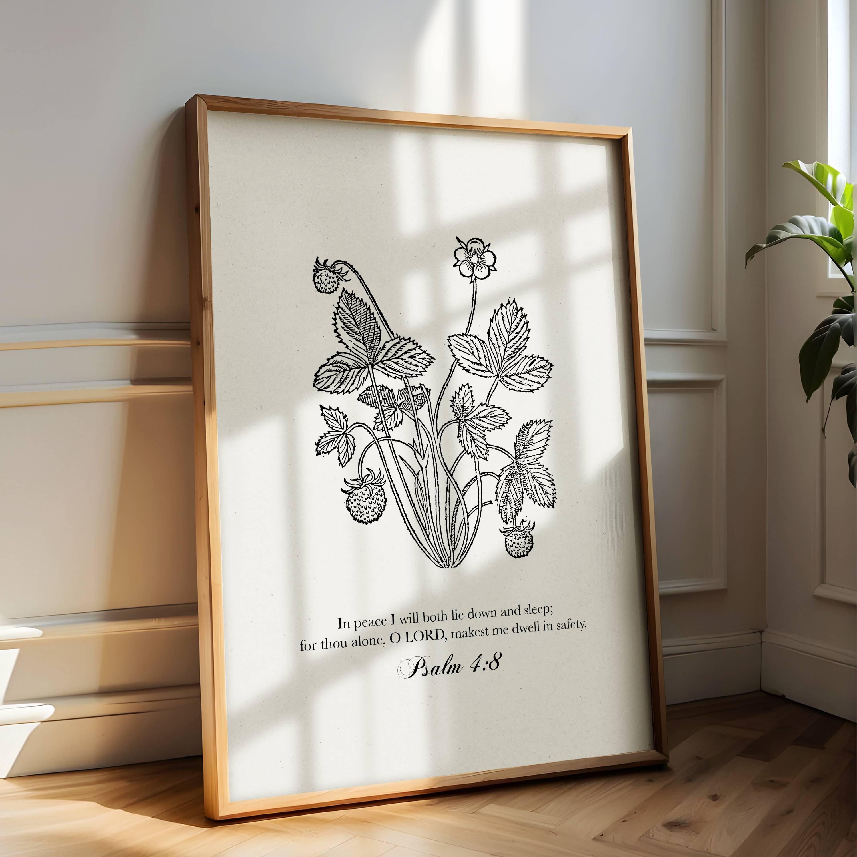 Psalm 4:8 Scripture Wall Art - In Peace I Will Sleep Strawberry Print - Reflourish Collective