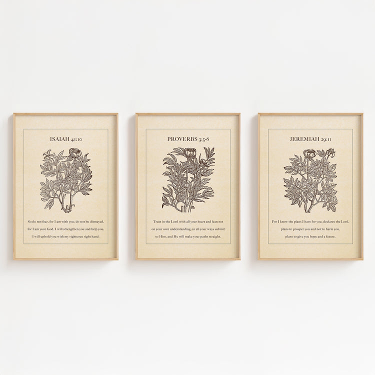 Peace & Trust – Set of 3 Vintage Botanical Bible Verse Prints